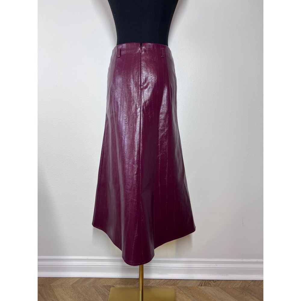 J.Crew Collection Faux Leather Midi Skirt Wine Burgundy Textured Glossy Size 00 - Picture 3 of 8